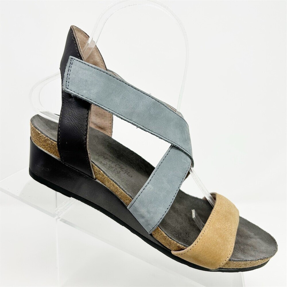 Naot Vixen Women's Wedge Sandals Multicolor Colorblock Crisscross Straps Size 37
